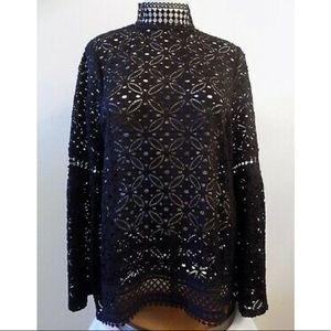 NWT Cable & Gauge Black Lace Mock-neck Blouse